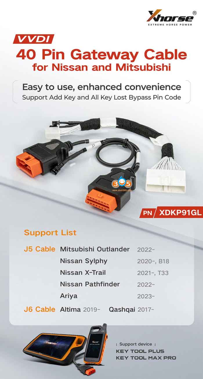 Xhorse XDKP91GL 40-pin Cable Special for Nissan Mitsubishi, used with VVDI Key Tool Plus and Key Tool Max Pro